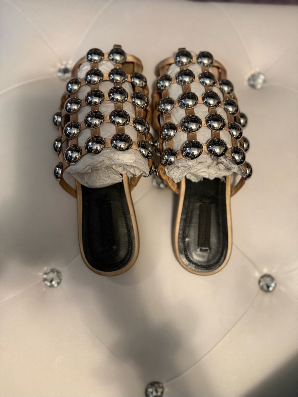 Alexander Wang Amelia Size 36 Beige Leather-Studded Flat Mules - Picture 2 of 5